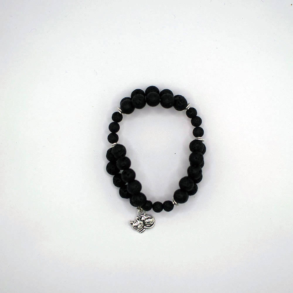 Black Lava Stone Bracelet With Charm