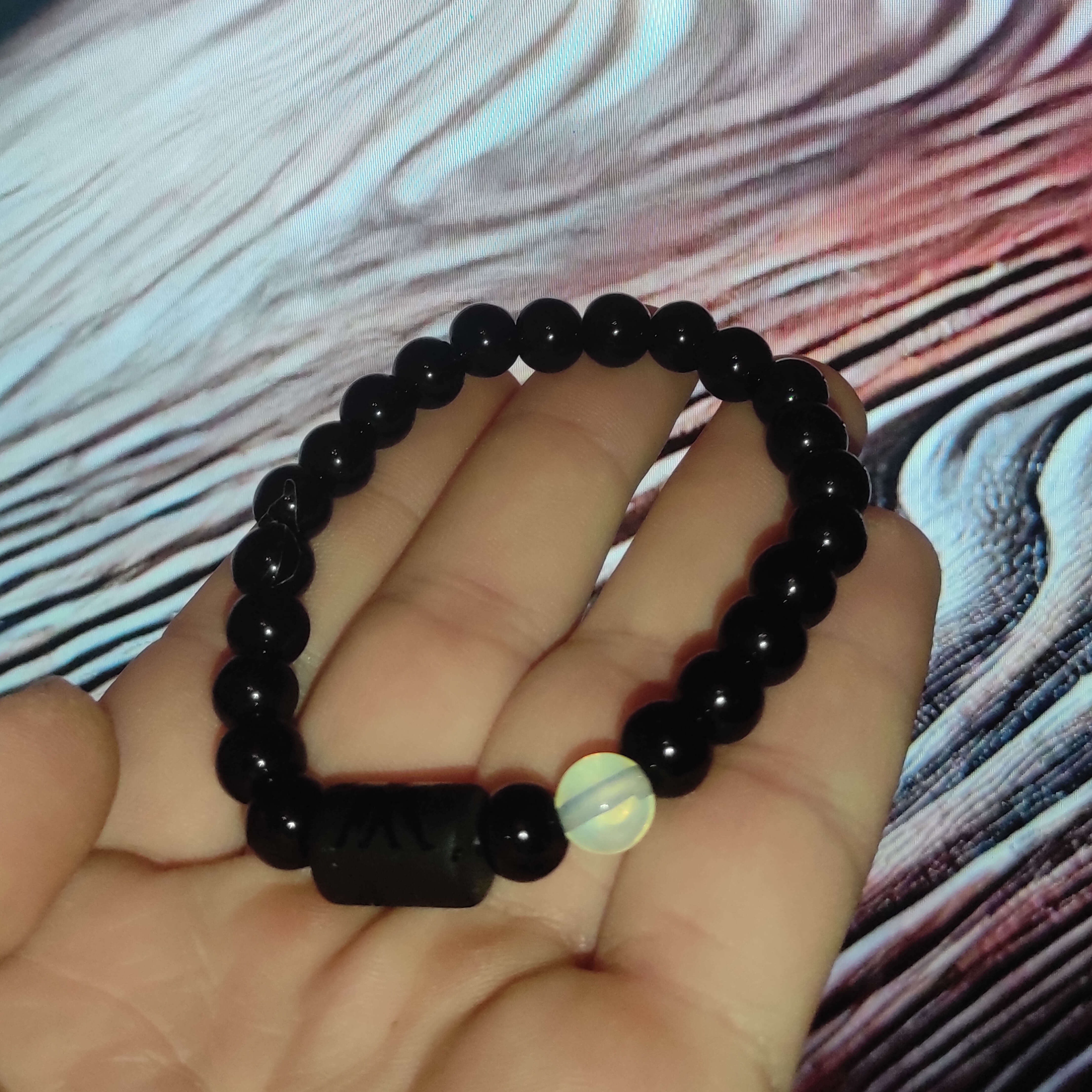 Aquarius , Black Onyx & Tiger Eye Bracelet With Air Element Stone