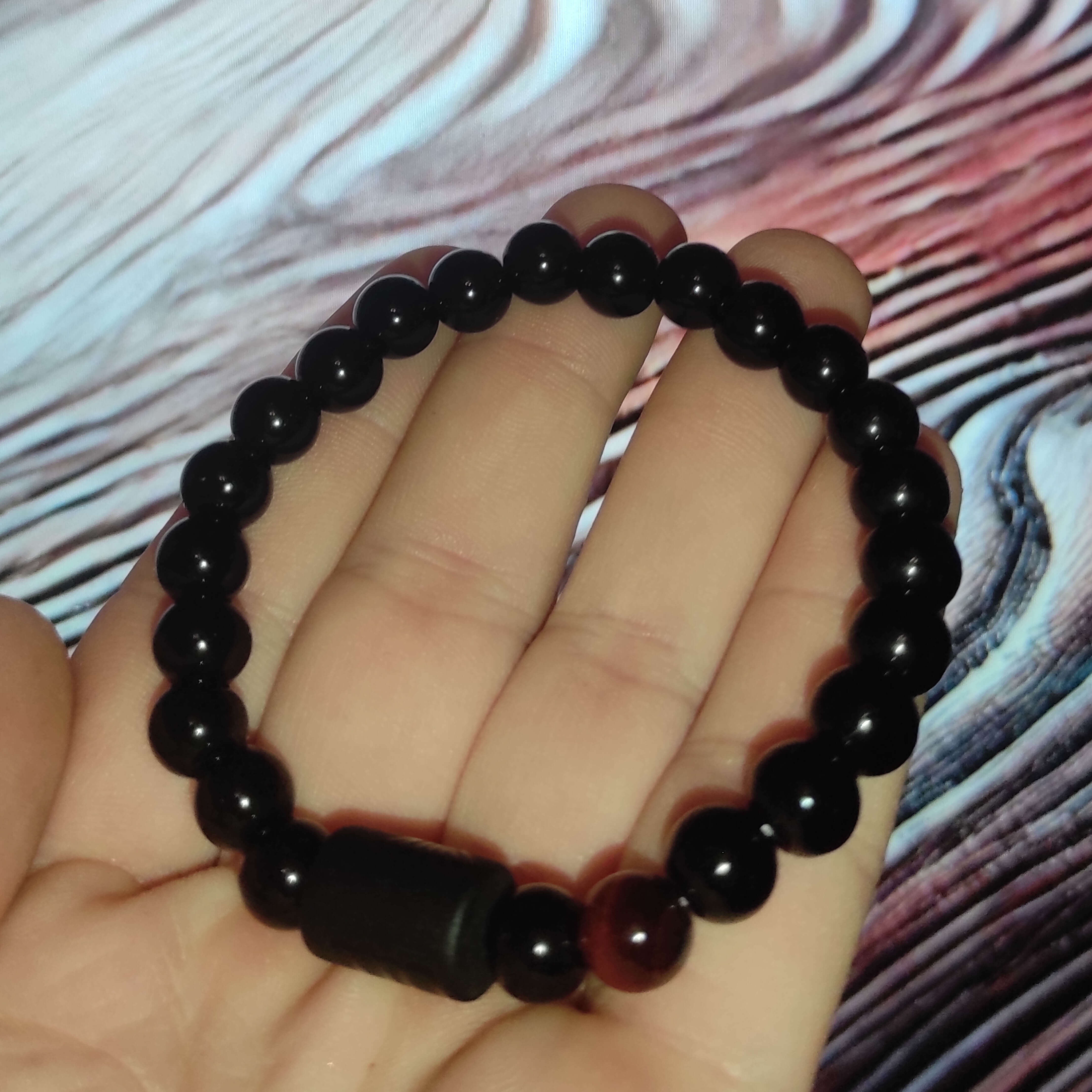 Capricorn , Black Onyx & Tiger Eye Bracelet With Earth Element Stone