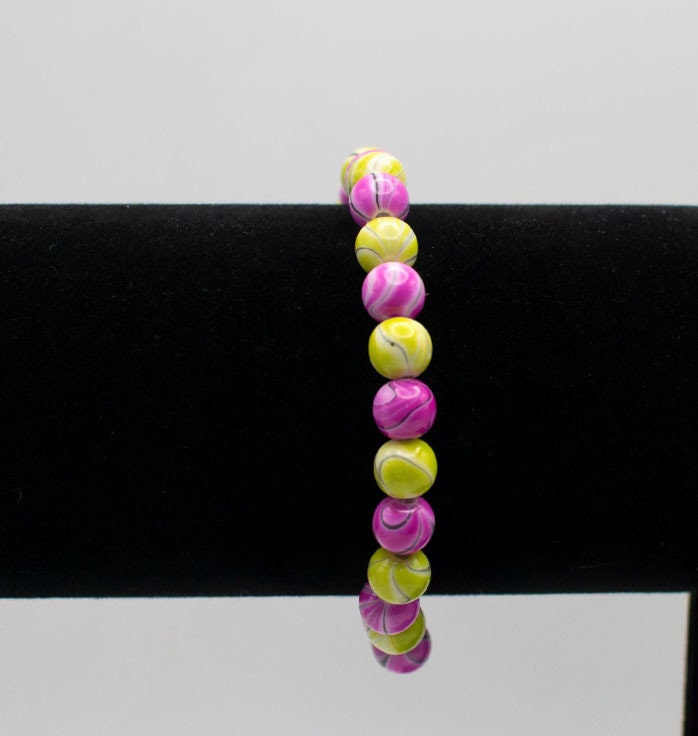 Yellow And Pink Acrylic Beads Bracelet