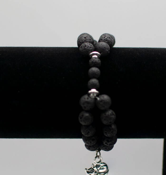 Black Lava Stone Bracelet With Charm
